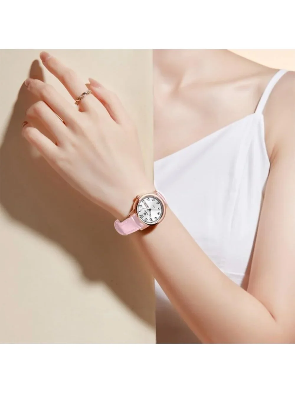 Olevs Women's Pink Vintage Leather Waterproof Reloj Mujer Quartz Luxury Watch